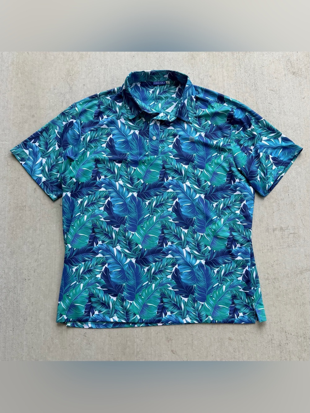 Hreski Golf Polo Shirt Floral All Over Print Size XL Stretch
